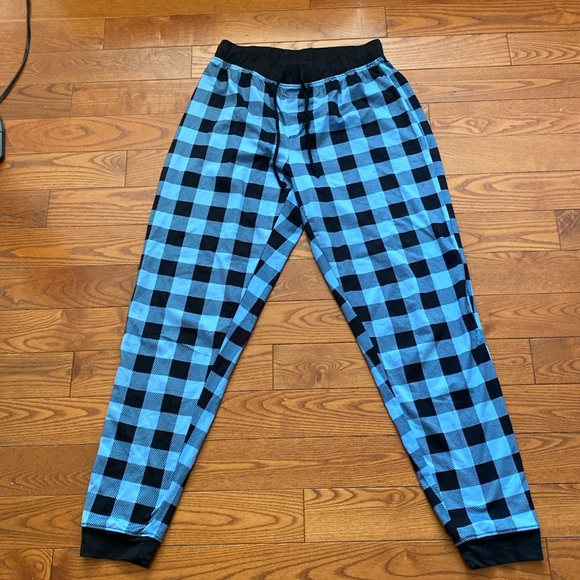 Suko Jeans unisex pyjama/sleepwear pants szM light and stretchy black/blue plaid - Picture 1 of 10